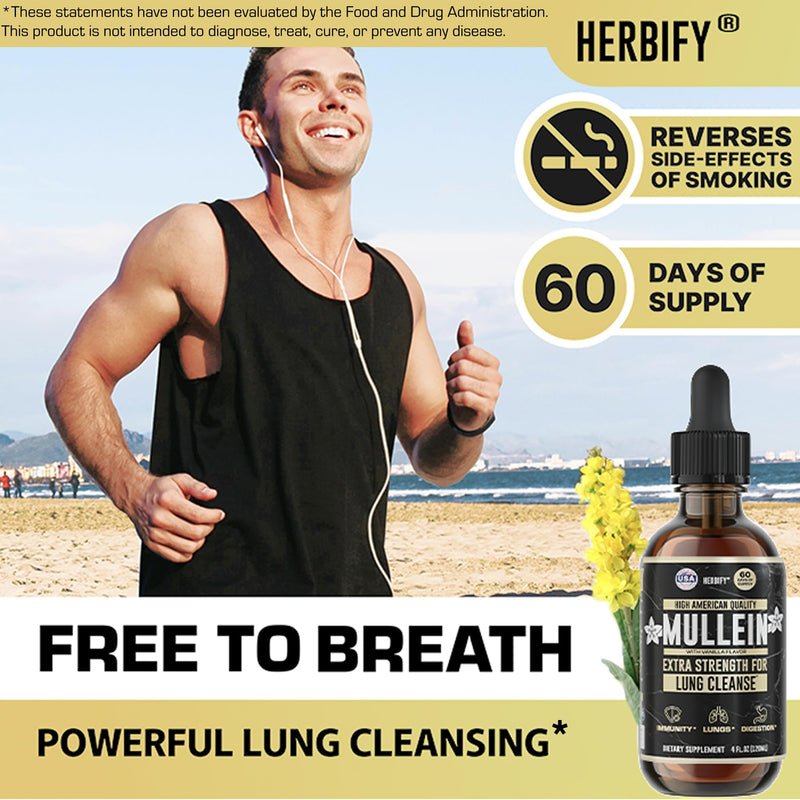 HERBIFY Mullein Drops – Lung Cleansing, Respiratory Support, Vanilla Flavor | Made in USA | 4 oz