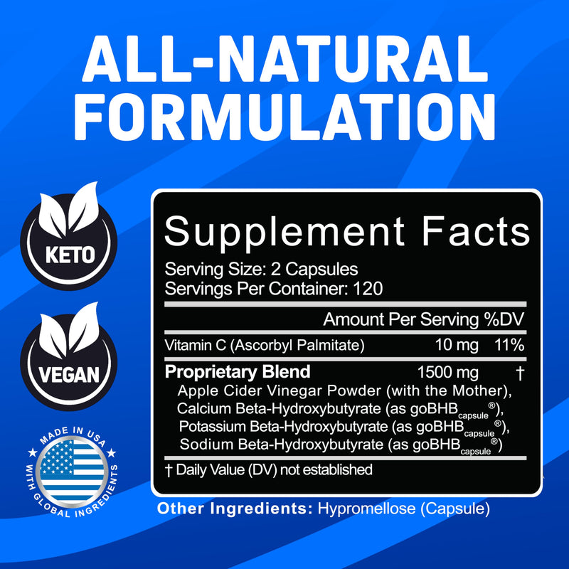 Herbtonics Keto Metabolic Optimizer & Satiety Complex | Apple Cider Vinegar + BHB Capsules | GLP-1 & Fullness Support | 240 Capsules