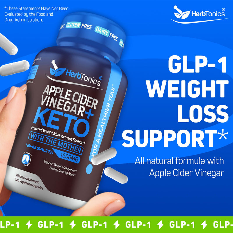 Herbtonics Apple Cider Vinegar with Keto BHB Salts – GLP-1 & Appetite Support | 120 Keto ACV Capsules