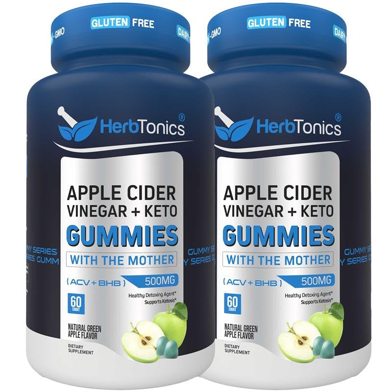Herbtonics Keto Apple Cider Vinegar Gummies – Sugar Free, Raw ACV with The Mother (120 Vegan Gummies)