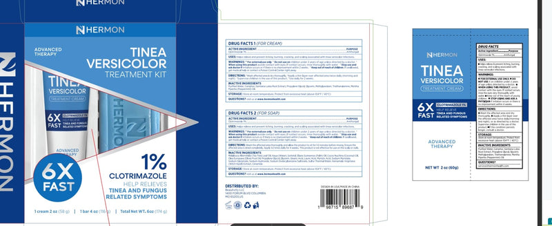 Hermon Tinea Versicolor Treatment Kit – Fast-Acting Cream 2oz & Soap 4oz