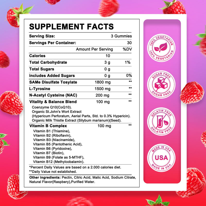 HevChay SAM-e Gummies - 1800 mg High-Absorption SAM-e for Brain, Mood, Joints & Liver - Vegan
