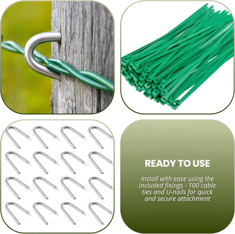 5m Green PVC Coated Chicken Wire Mesh Roll with Fixings