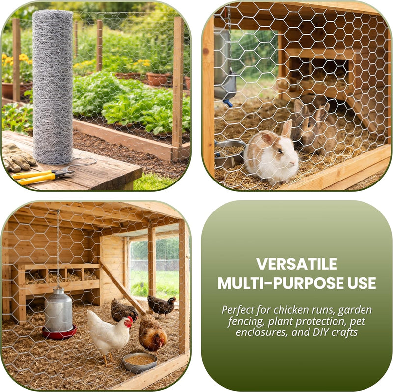 5m x 0.9m Galvanised Chicken Wire Mesh Roll with Fixing Kit