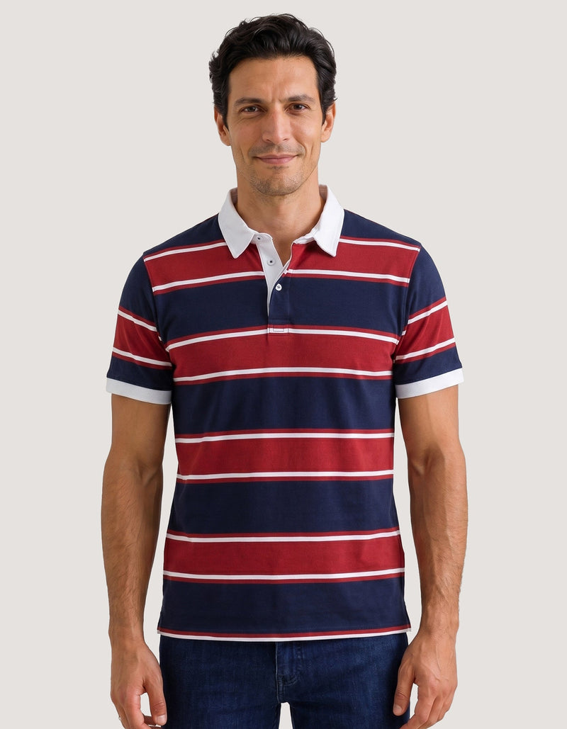 Multi Striped Contrast Collar Polo Shirt