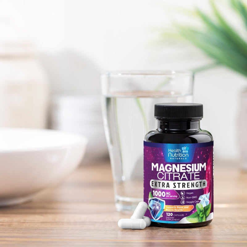 Magnesium Citrate Capsules 1000mg – Max Absorption for Muscle, Nerve, Bone & Heart Health | Gluten Free, Non-GMO | 120 Capsules