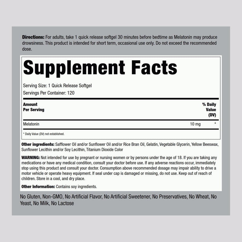 Piping Rock Melatonin 10mg | 120 Softgel Capsules | Quick Release Supplement | Highly Absorbable | Non-GMO, Gluten Free