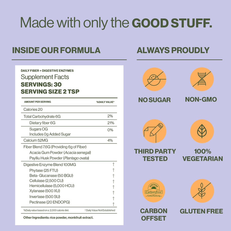 Hilma Daily Fiber & Digestive Enzymes | Fiber Powder with Psyllium Husk & Acacia – Gluten Free, Vegan, 30 Servings