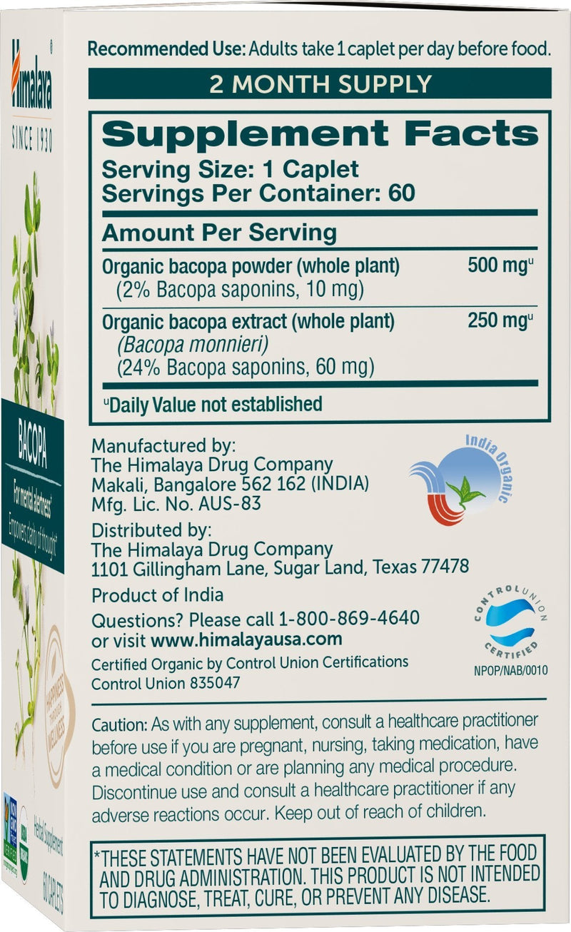 Himalaya Bacopa Monnieri Nootropic – Organic Mind Support, 750 mg, 60 Caplets