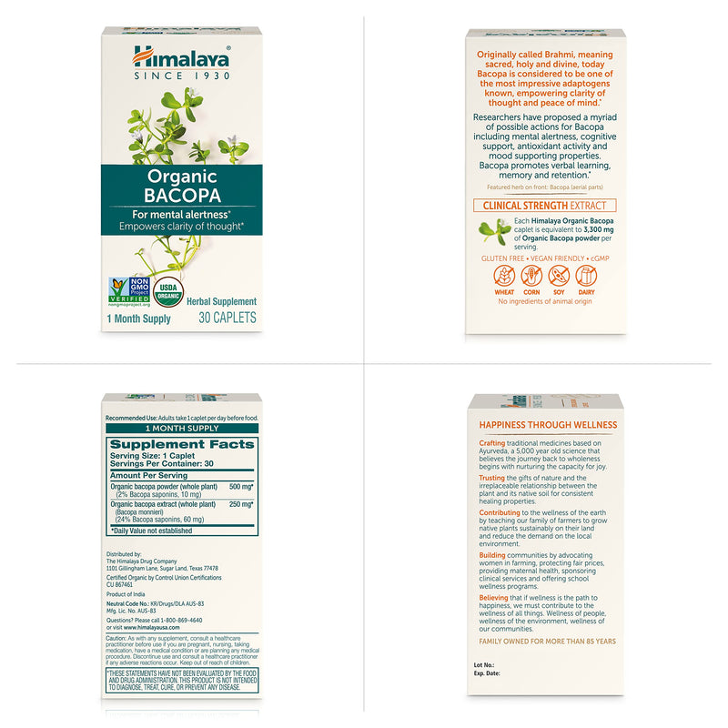 Himalaya Bacopa Monnieri Nootropic – Organic Mind Support, 750 mg, 60 Caplets