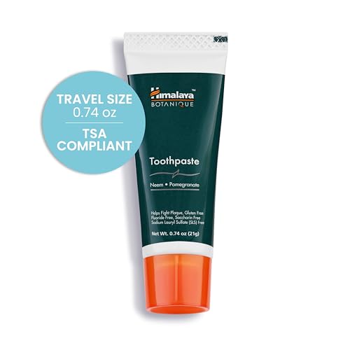 Himalaya Botanique Neem & Pomegranate Travel Toothpaste – Fluoride Free, SLS Free, Vegan, Gluten Free, Mint – 0.74 oz Travel Size (Pack of 20)