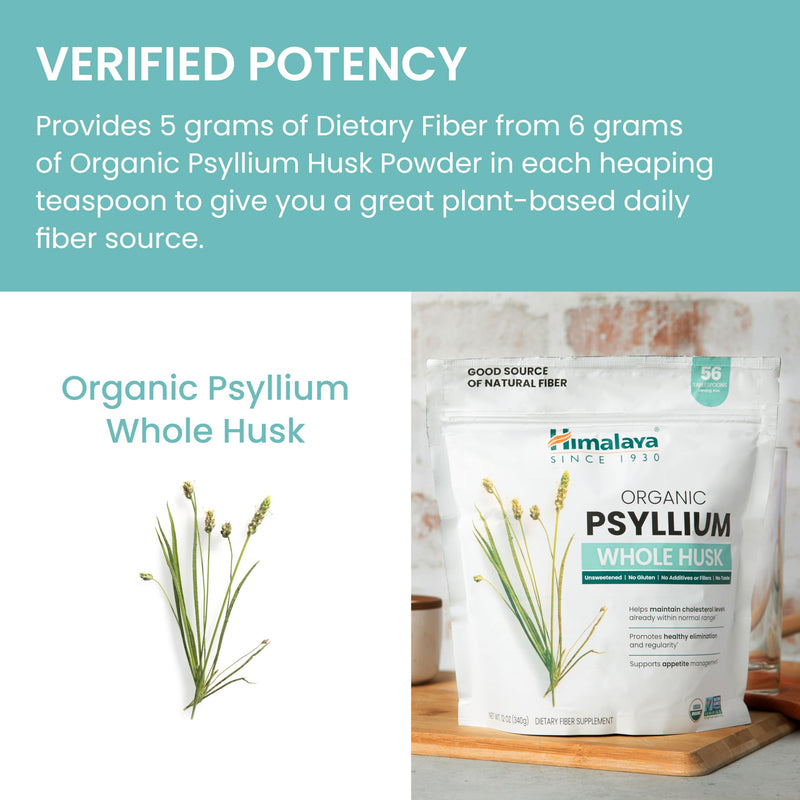 Himalaya Organic Psyllium Whole Husk - Daily Fiber, 12 oz (USDA Organic, Non-GMO)