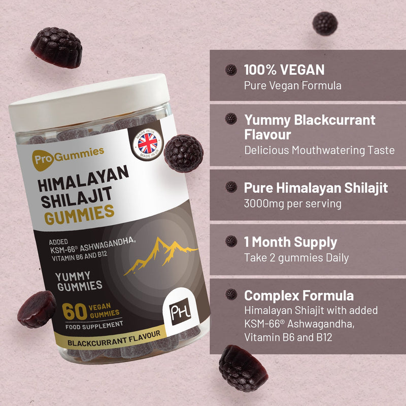 Himalayan Shilajit Gummies 3000mg with KSM-66 Ashwagandha, Vitamin B6 & B12 – 60 Vegan Gummies - InStock