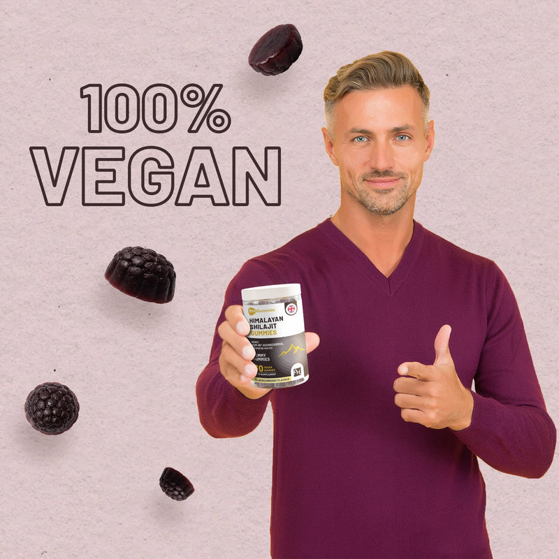 Himalayan Shilajit Gummies 3000mg with KSM-66 Ashwagandha, Vitamin B6 & B12 – 60 Vegan Gummies - InStock