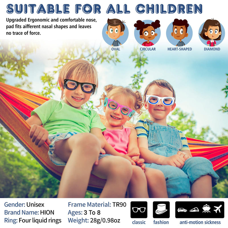 Hion Kids Anti-Motion Sickness Smart Glasses (3-8 Years) – Ultra-Light Travel Glasses for Nausea Relief (White)