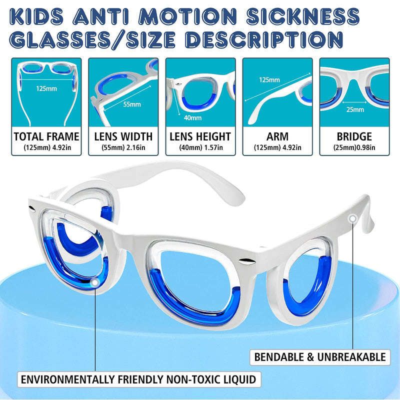 Hion Kids Anti-Motion Sickness Smart Glasses (3-8 Years) – Ultra-Light Travel Glasses for Nausea Relief (White)