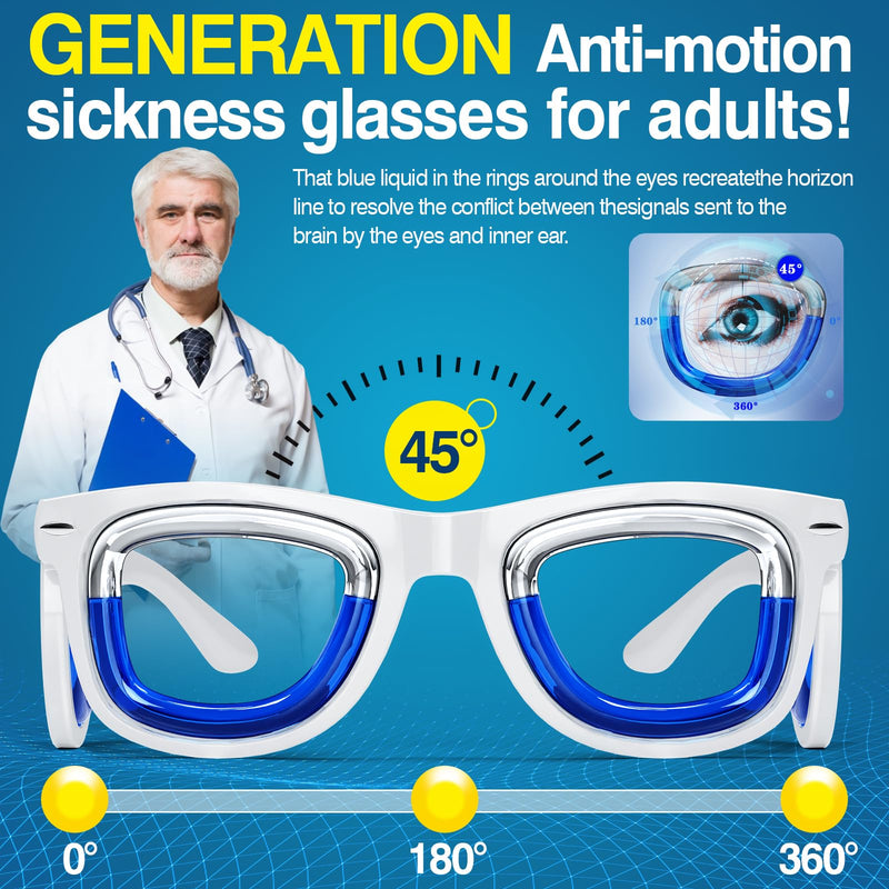 Hion 2 Pairs Adult Anti-Motion Sickness Smart Glasses — Ultra-Light, Travel-Ready Nausea Relief (White + Pink)