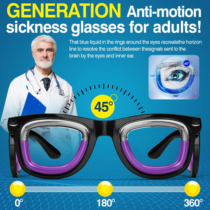 Hion Adult Anti-Motion Sickness Smart Glasses | Ultra-Light Liquid Glasses for Travel (Cars, Planes, Sea) – Black