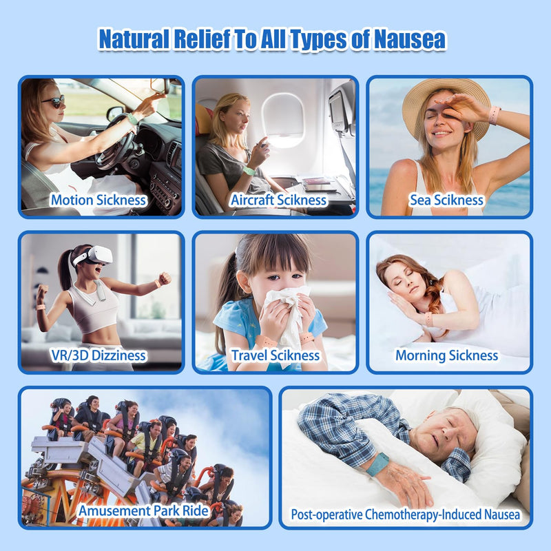 Hion Motion Sickness Bracelets — Acupressure Nausea Bands (2 Pairs, Blue & Beryl)