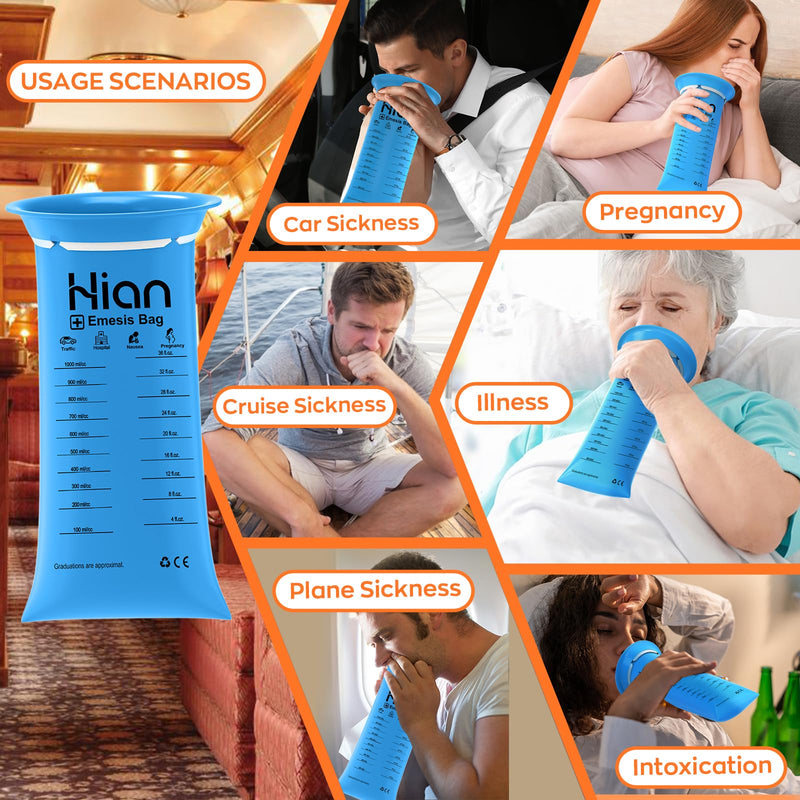 Hion Vomit Bags Disposable – 16 Pack 1000ml Emesis Bags, Leak-Resistant & Portable