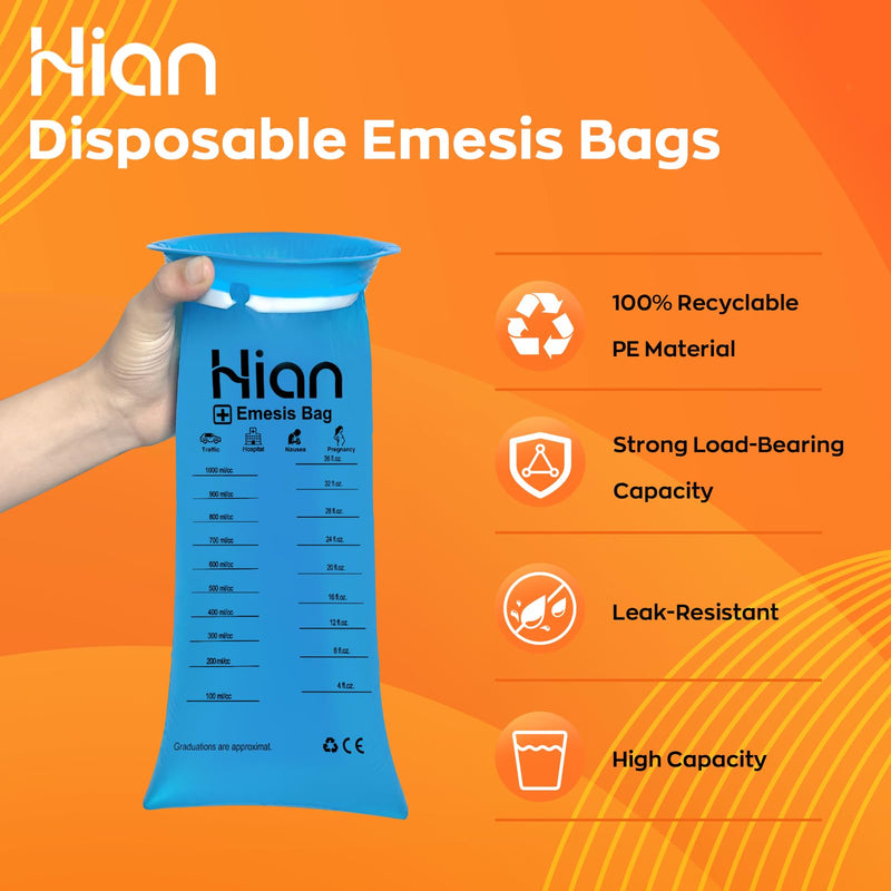 Hion Vomit Bags Disposable – 52 Pack (1000ml) | Leak-Resistant, Medical-Grade