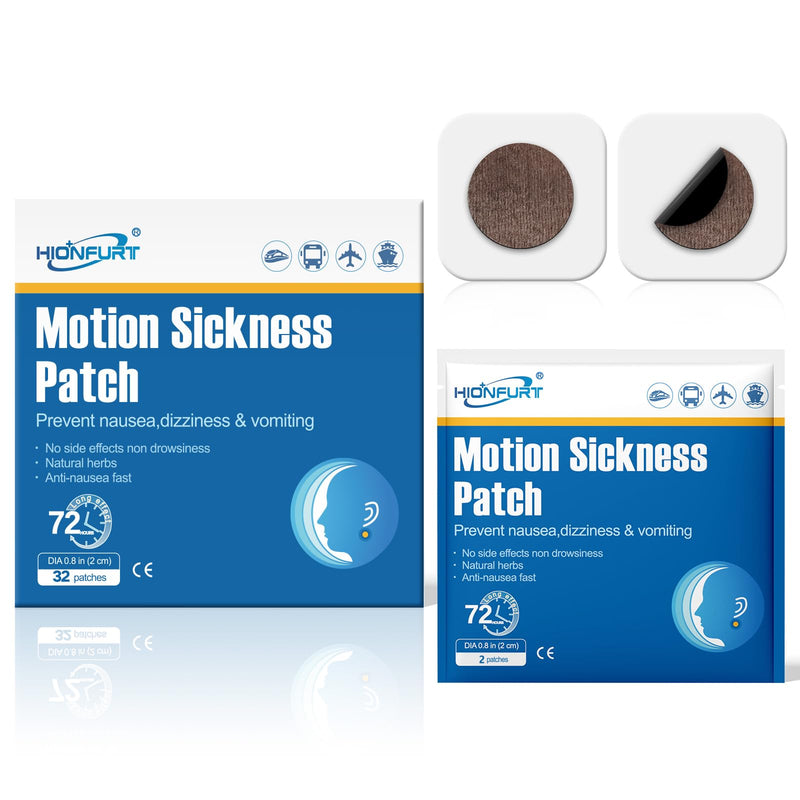 Hionfurt 32ct Motion Sickness Patches – Non-Drowsy, Up to 72 Hours, for Cruise, Car, Air Travel