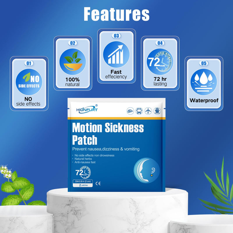 Hionfurt 32ct Motion Sickness Patches – Non-Drowsy, Up to 72 Hours, for Cruise, Car, Air Travel