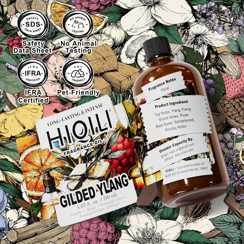 HIQILI Gilded Ylang Fragrance Oil – J'Adore Inspired for Candles, Diffusers & DIY Perfume