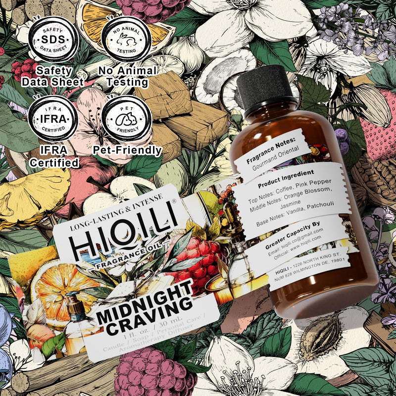 HIQILI Midnight Craving Fragrance Oil – Inspired by Y S.L's B.Lack O.pium | Gourmand Vanilla Caramel Coffee Jasmine | 1 oz for Diffuser, Candle, Soap & Balm