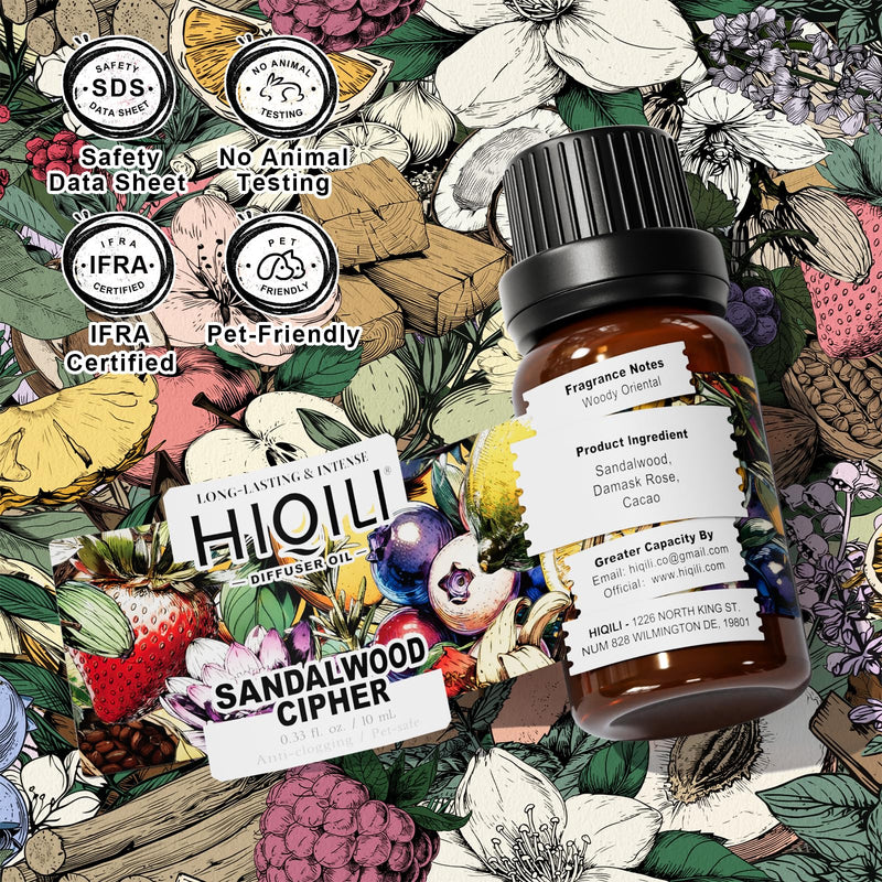 HIQILI Sandalwood Cipher Diffuser Oil – Long-Lasting Scent for Diffusers, Cars & Home