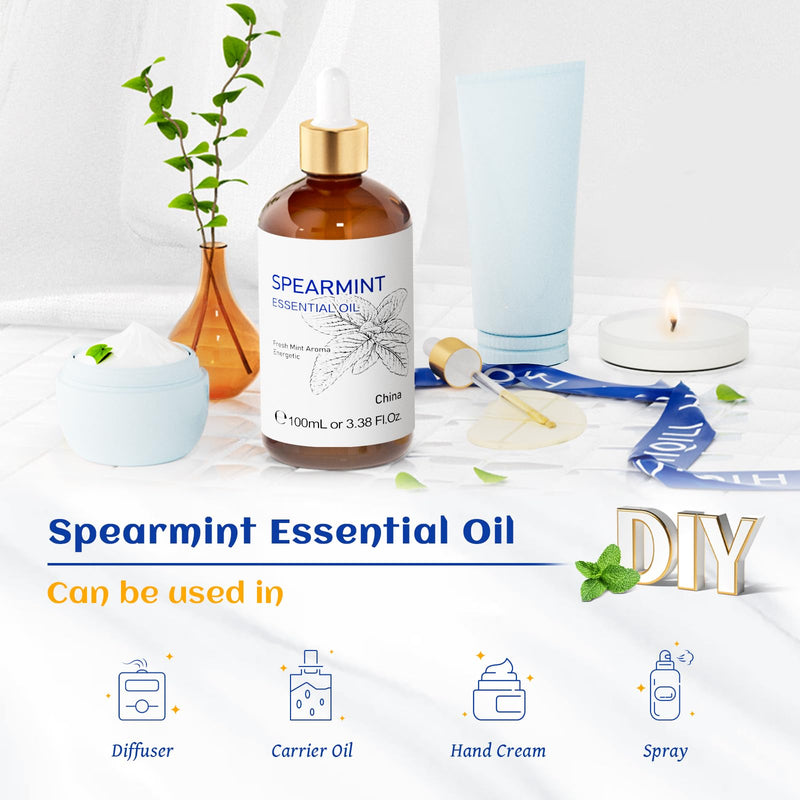 HIQILI 100ML Spearmint Essential Oil – Pure Skin Care, Diffuser & DIY