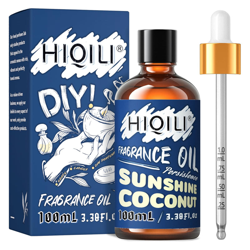 HIQILI Sunshine Coconut Fragrance Oil 100ml – Diffuser, Car Freshies, Candles & Soap