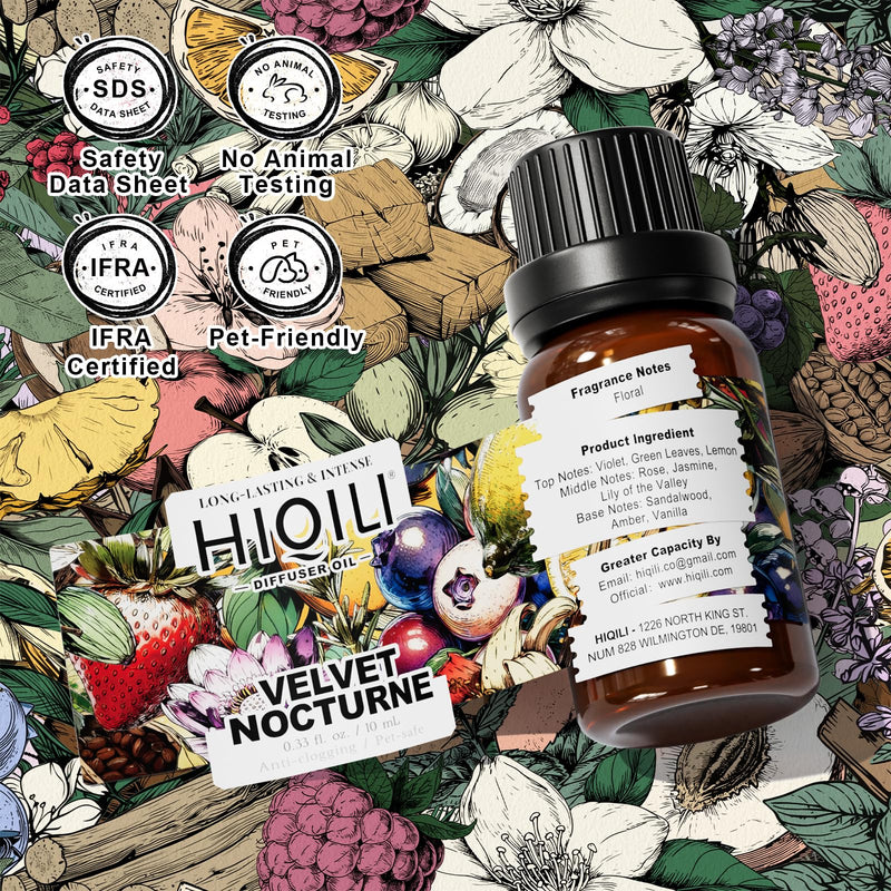HIQILI Velvet Nocturne Diffuser Oil – Luxury Fragrance for Hotels & Homes | 0.34 Fl Oz, Pet Safe