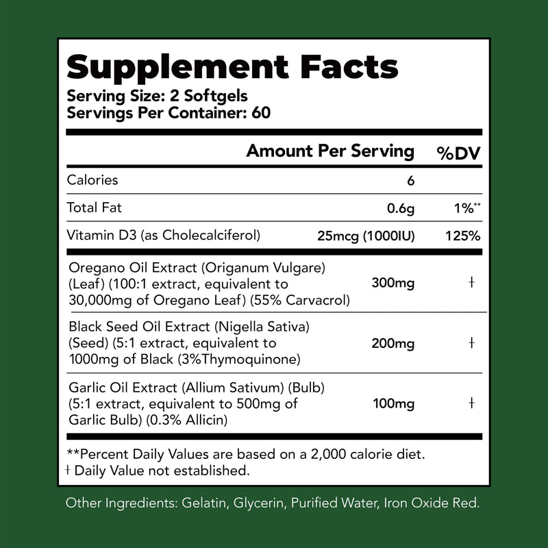 HiWell Oil of Oregano with Black Seed Oil – 55% Carvacrol & Thymoquinone, 60-Day Non-GMO Immune Support