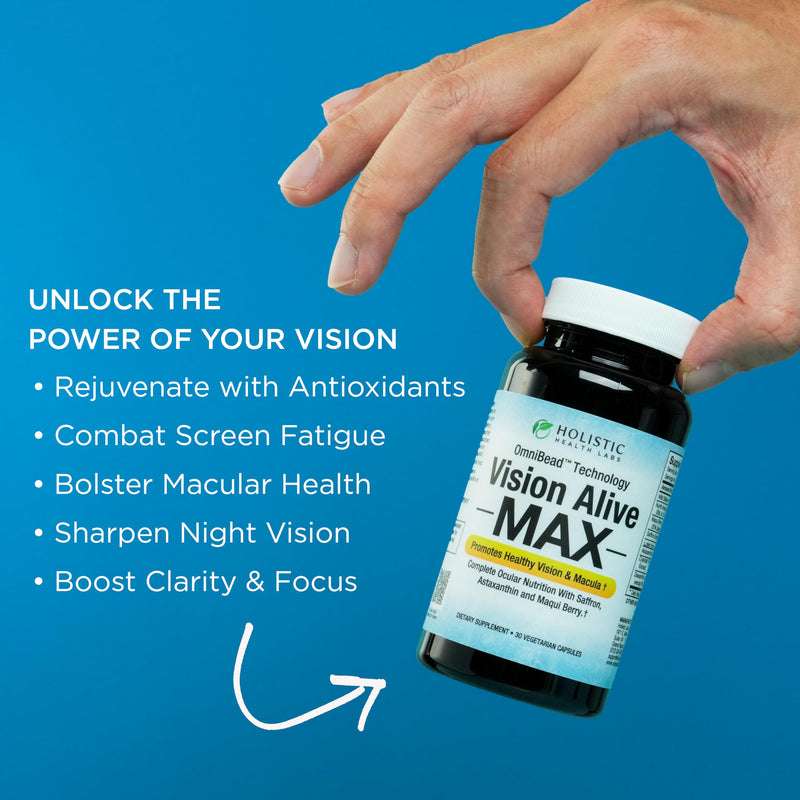Holistic Health Labs Vision Alive Max – 8 Natural Eye Health Ingredients (Lutemax 2020, Bilberries, Blueberries, C3G from Black Currant, Maqui Berry, Saffron, Astaxanthin) – Pack of 3