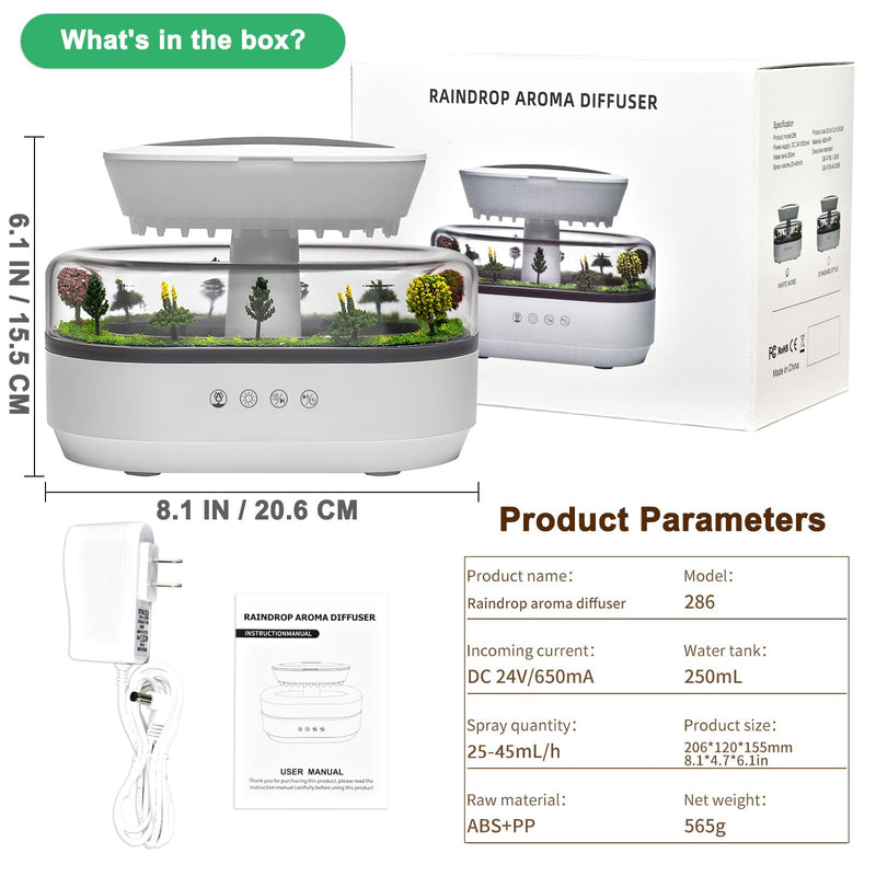 Holwim Cloud Rain Essential Oil Diffuser 250ml – 7-Color Light, Auto-Off, White Noise