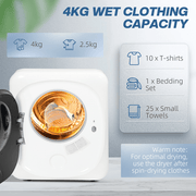 HOMCOM 4kg 800W Vented Tumble Dryer with Deodorize, Smart Mode - InStock