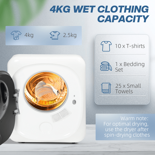 HOMCOM 4kg 800W Vented Tumble Dryer with Deodorize, Smart Mode - InStock