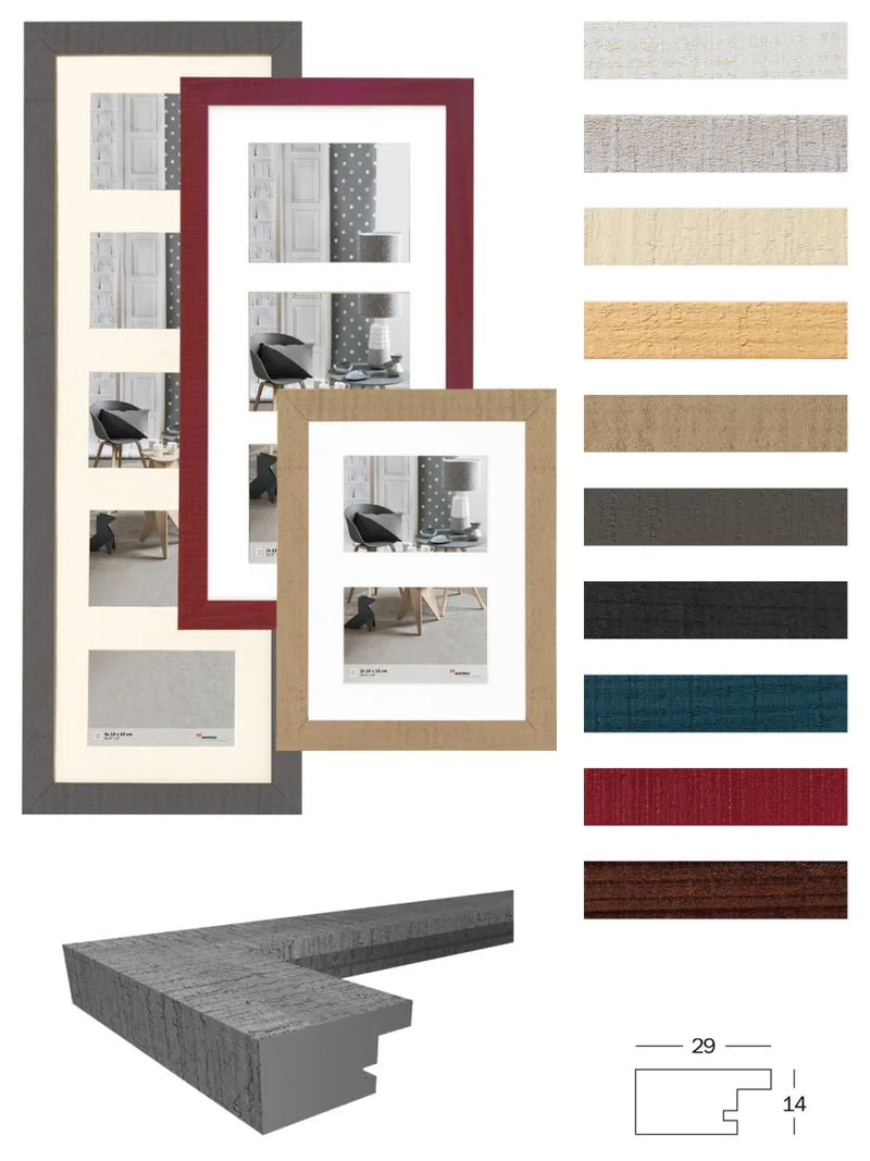Walther Home Wooden Picture Frame - 12.5x9 inch (Insert for 2x 6x4 inch) Grey