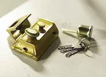 Polished Brass Rim Night Latch Door Lock with 3 Keys
