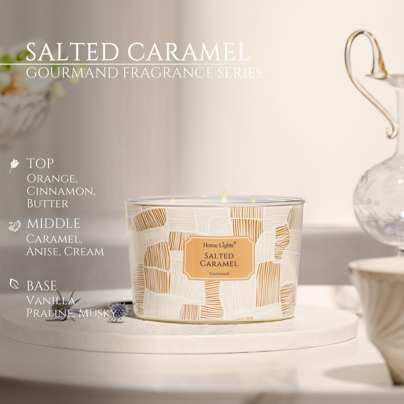 HomeLights Salted Caramel Soy Wax Candles – 18oz, 4-Wick