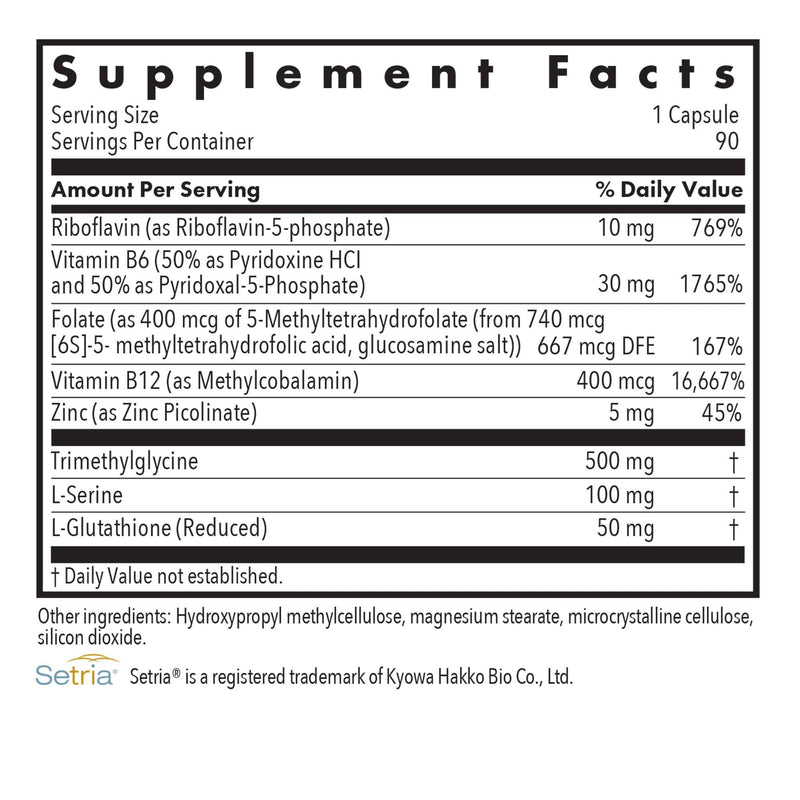 Allergy Research Group Homocysteine Plus Supplement | Setria Glutathione, B Complex, TMG | 90 Count