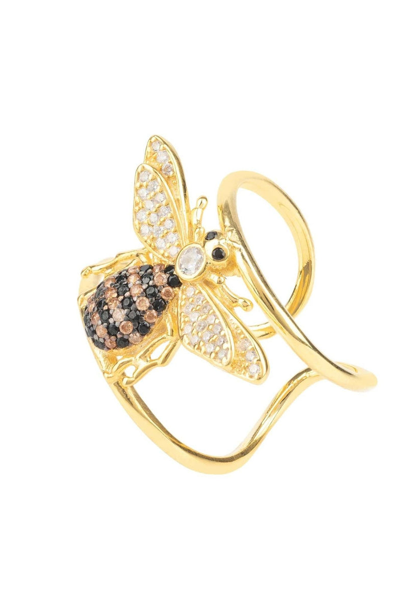 Honey Bee Cocktail Ring Adjustable Gold