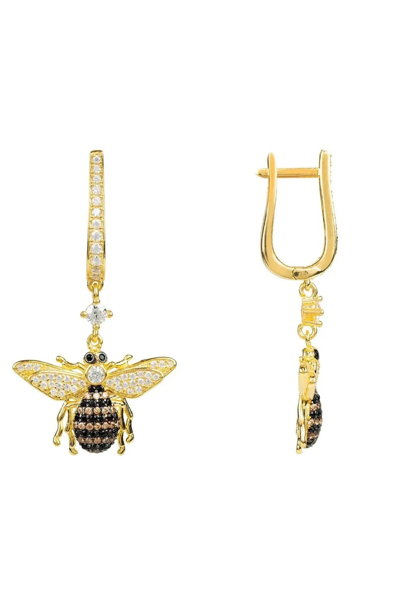 Honey Bee Drop Earrings Gold