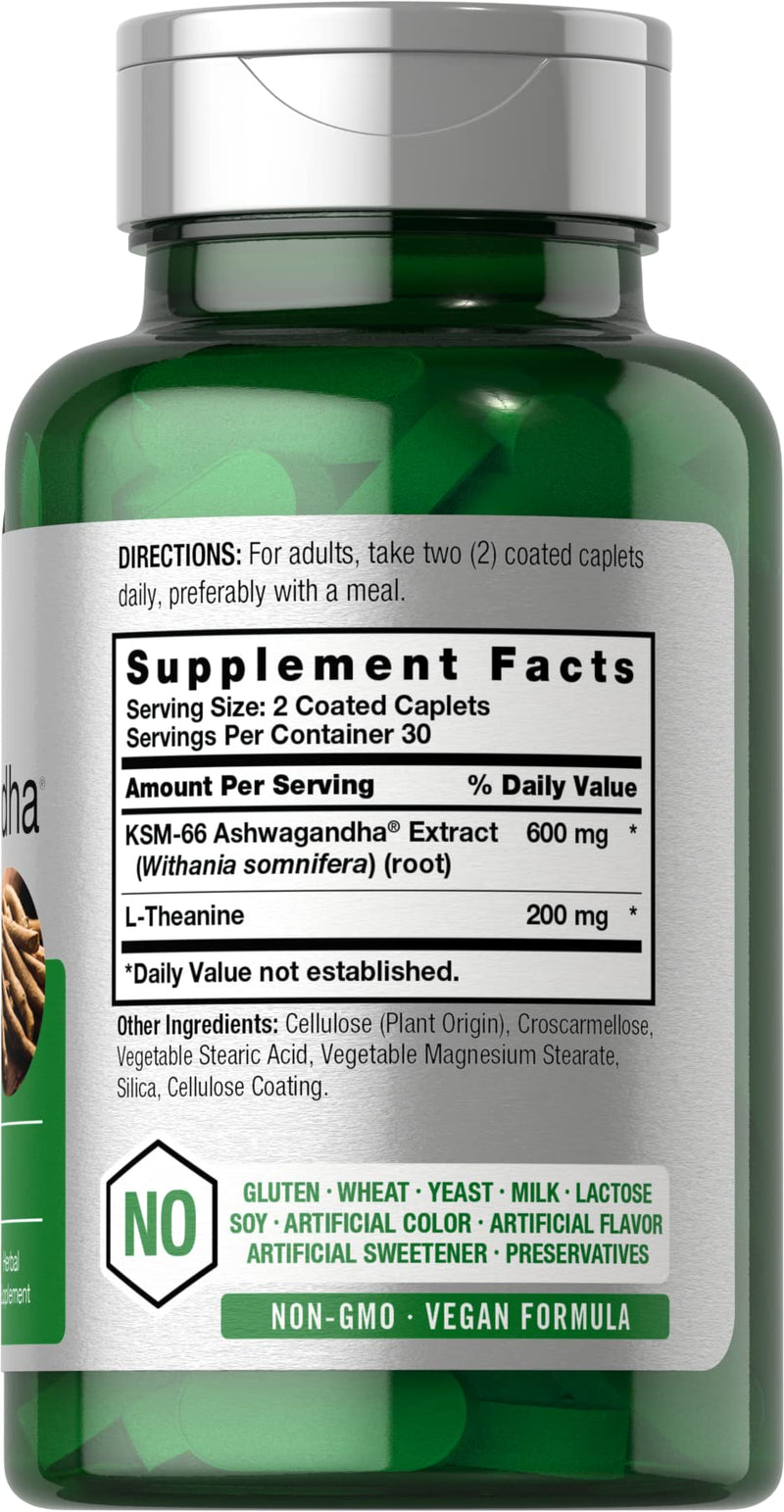 Horbäach KSM-66 Ashwagandha 600mg with L-Theanine | 60 Caplets, Vegan