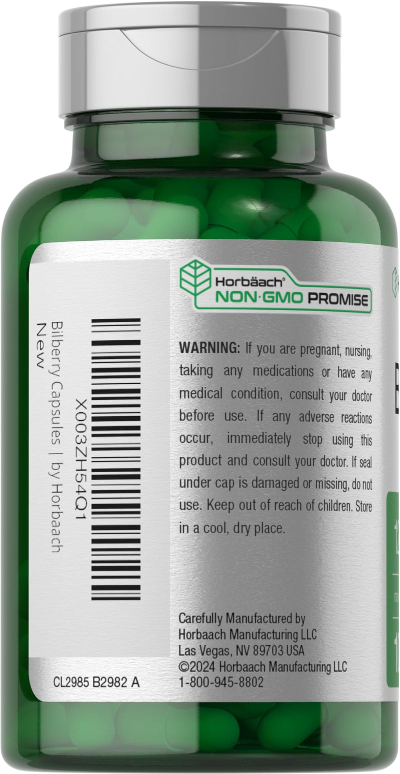 Horbäach Bilberry Extract 1200mg | 100 Vegetarian Capsules | Gluten Free