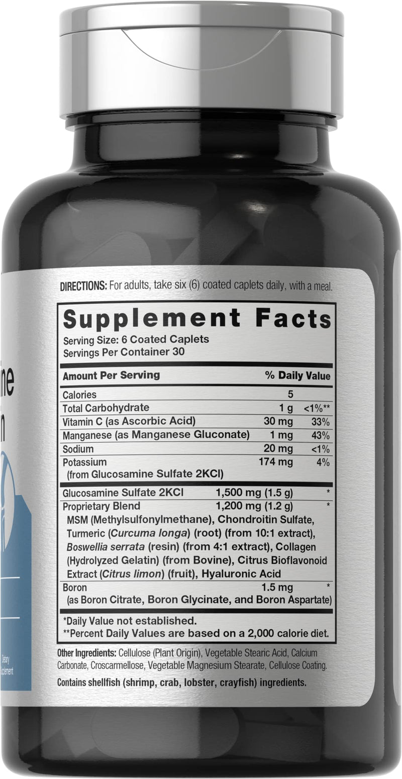 Horbäach Glucosamine Chondroitin + MSM & Turmeric | 180 Coated Caplets | Non-GMO Gluten Free