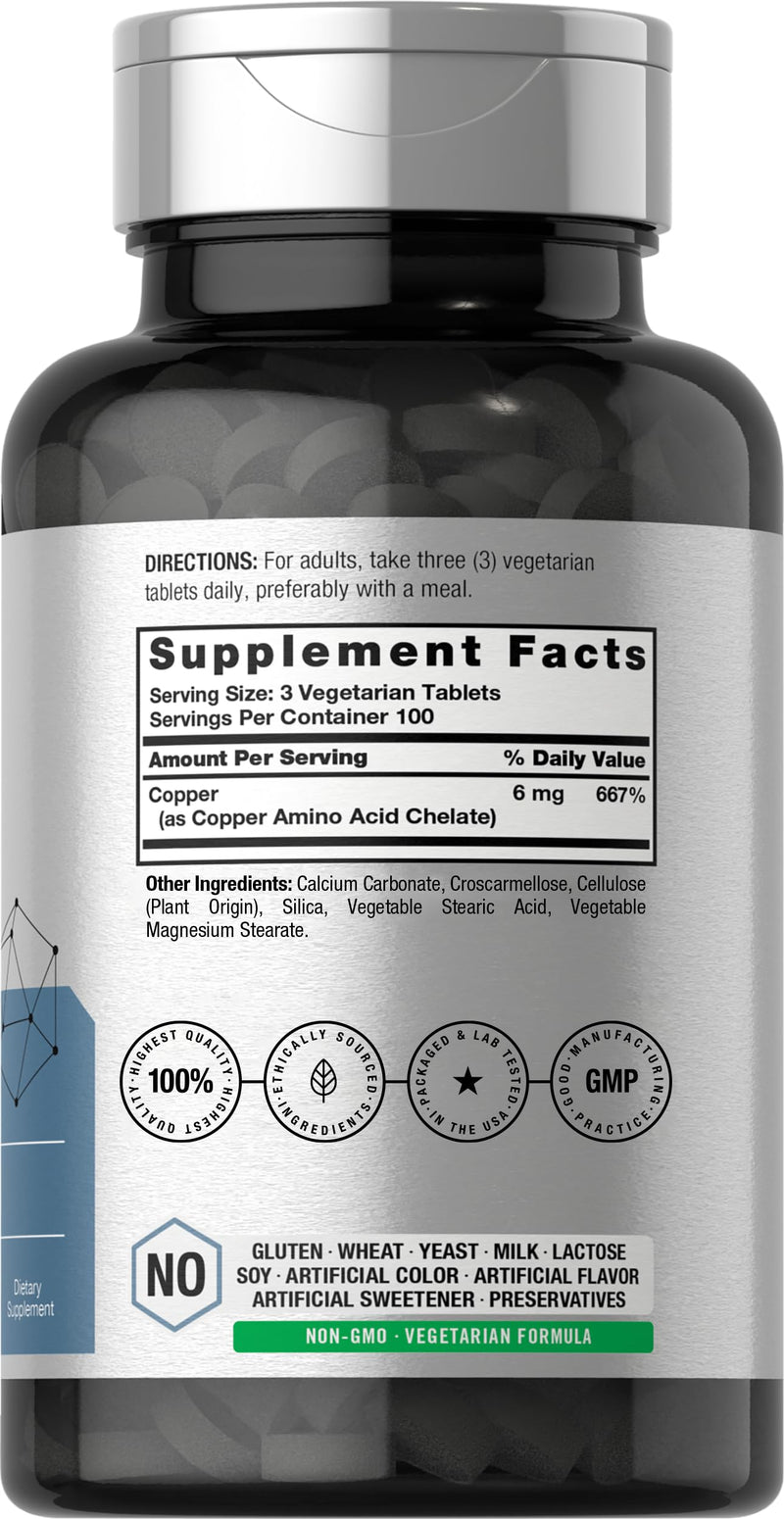 Horbäach Chelated Copper 6mg – 300 Tablets | Essential Trace Mineral | Vegetarian, Non-GMO, Gluten Free