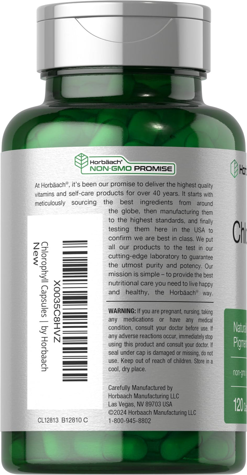 Horbäach Chlorophyll Capsules | 120 Count | Non-GMO & Gluten Free Supplement | Naturally-Occurring Pigment
