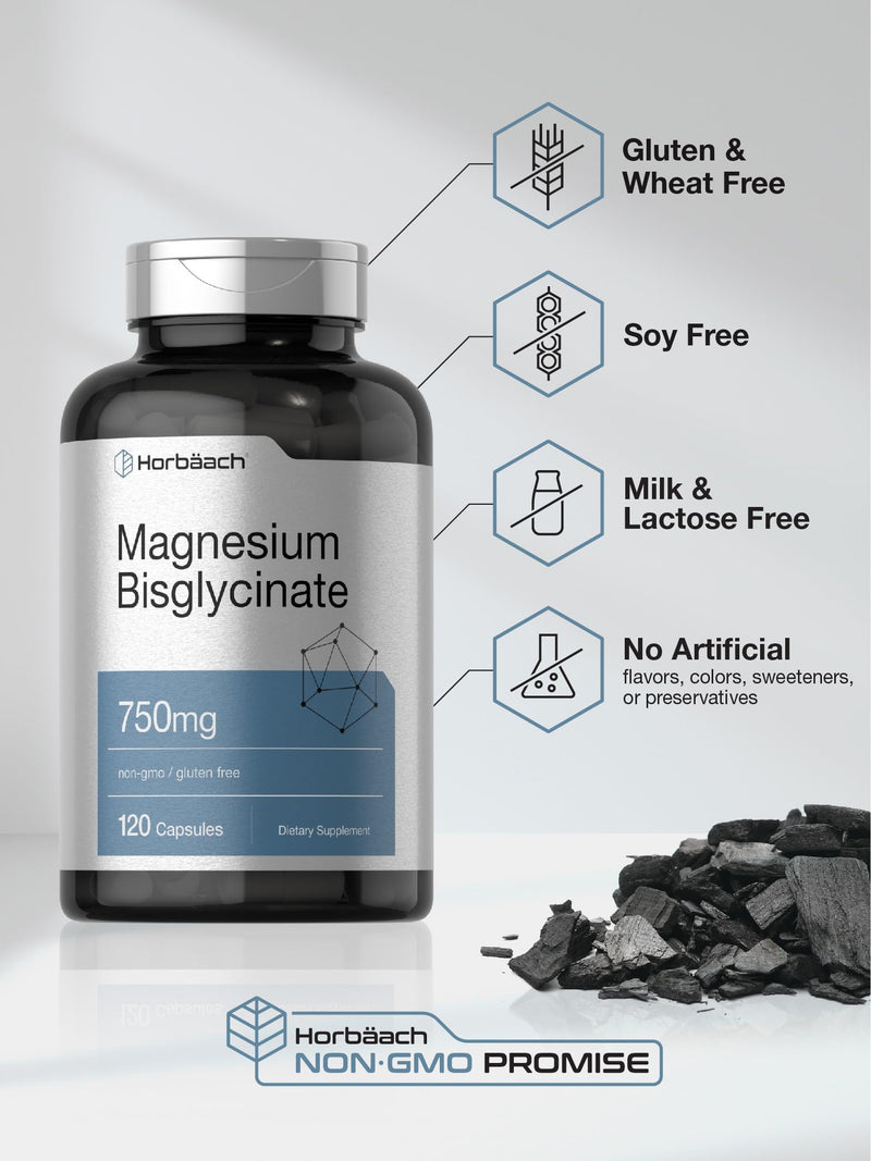 Horbäach Magnesium Bisglycinate 750mg - 120 Capsules | Non-GMO & Gluten Free
